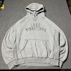 Blue 84 Lake Minnesota V Stitch Applique Hoodie Mens L Gray Retro Outdoor